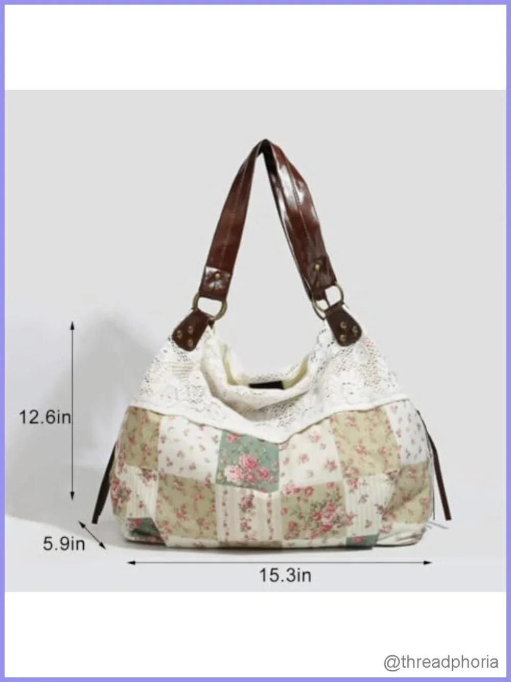 Polka Dot Lace Hobo Tote Bag Women Slouchy Shoulder Purse Floral Vintage